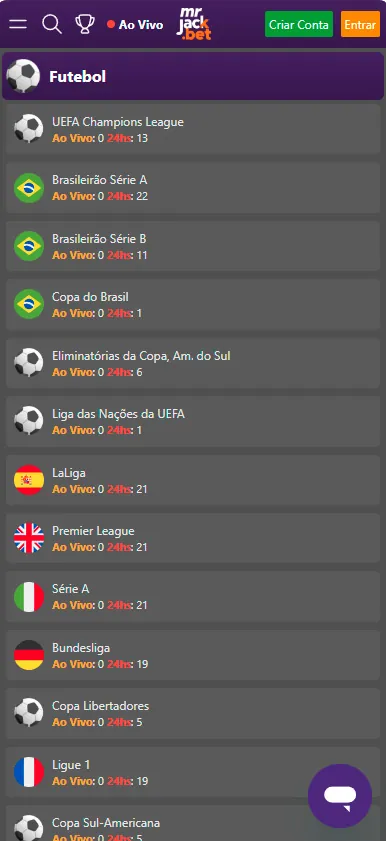 Capturas de tela dos torneios esportivos mr.jack