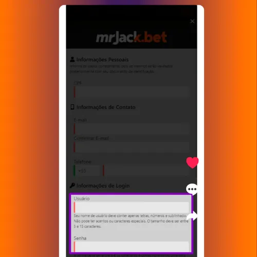 Crie um nome de usuário e senha no Mr. Jack