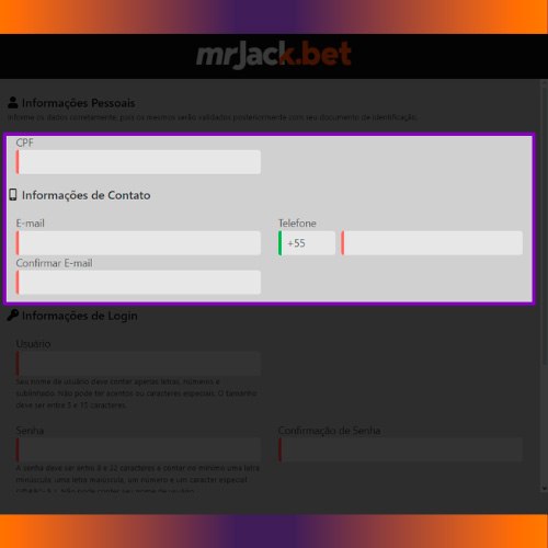 Fornecer as informações necessárias no Mr Jack