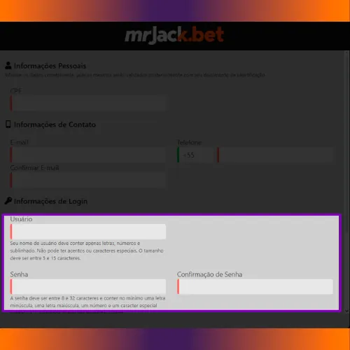 Criar um nome de utilizador e uma palavra-passe no Mr Jack