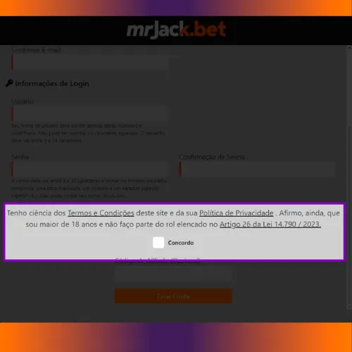 Aceitar os Termos e Condições no Mr Jack